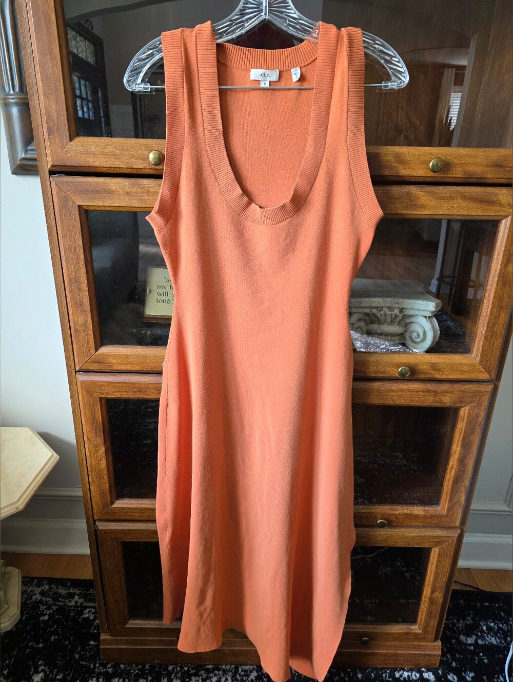 A.L.C. Asymmetrical Side Split Sleeveless Knit Orange Midi Dress Size M Cherrie